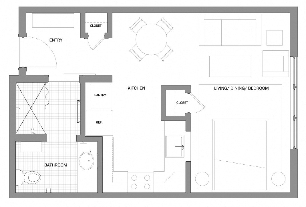 Floor plan for studio, 1 bath, 460 sqft